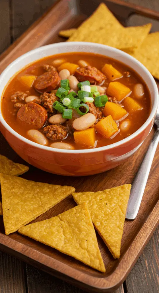 Soupe chorizo façon locro argentin traditionnel bol rustique fumant