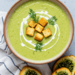Soupe courgette aneth crème verte crémeuse yaourt grec croûtons