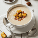Soupe marrons lardons fumés crémeuse bol rustique automne