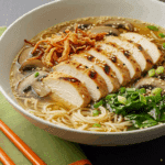 Soupe façon Miso Ramen poulet fumante bol nouilles légumes garnitures