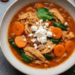 Soupe orientale poulet effiloché méditerranéenne épicée fromage grec