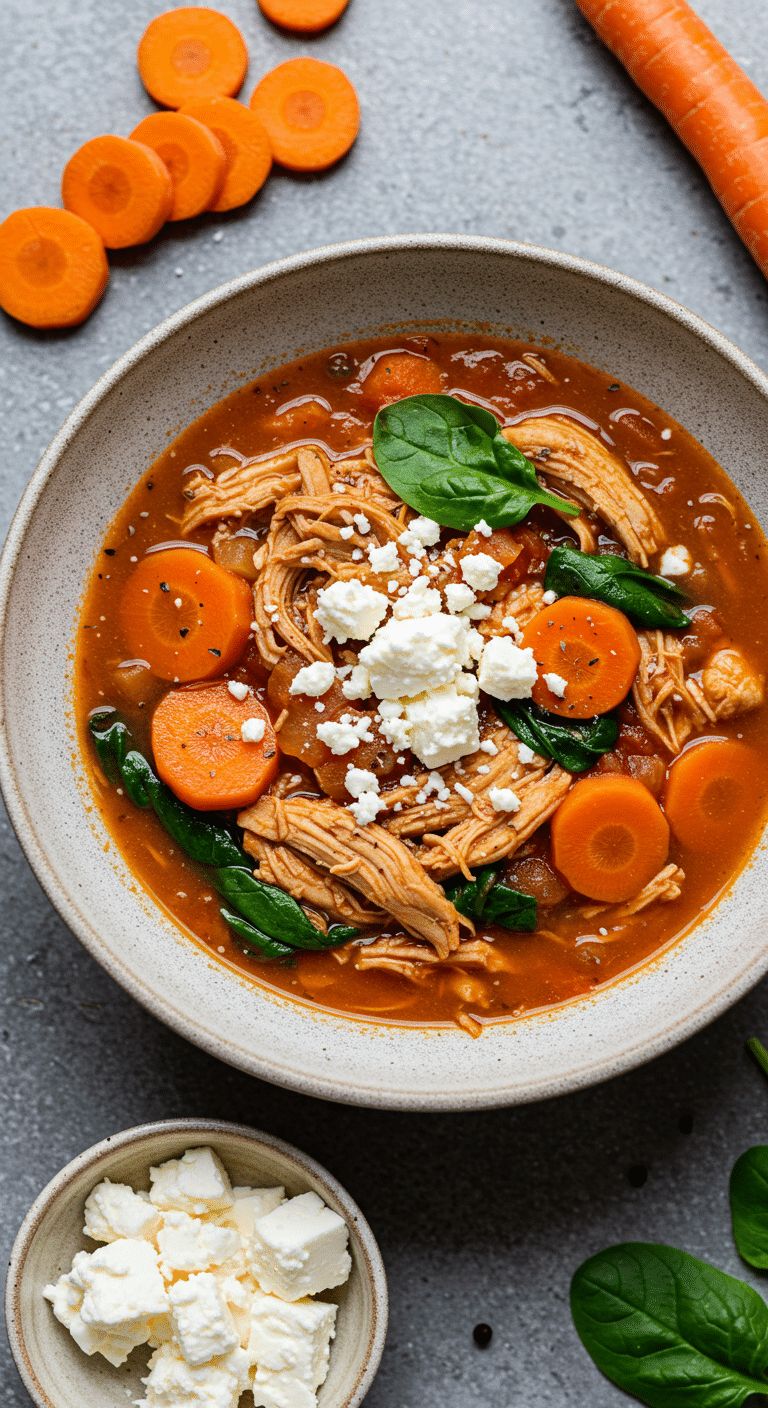 Soupe orientale poulet effiloché méditerranéenne épicée fromage grec