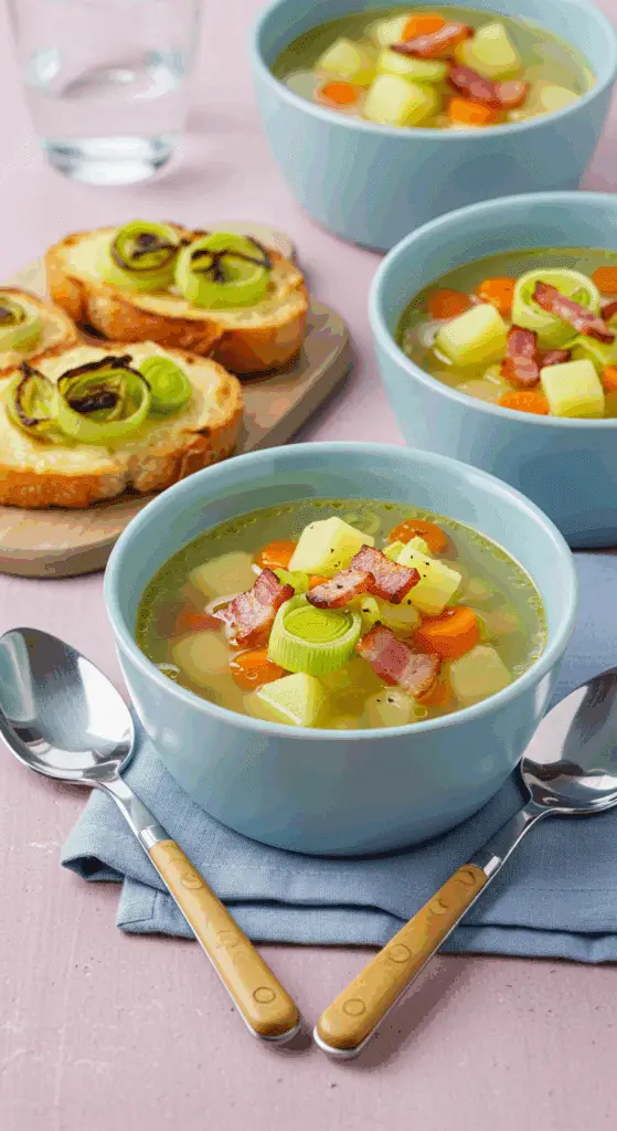 Soupe paysanne lardons fumés rustique française légumes racines