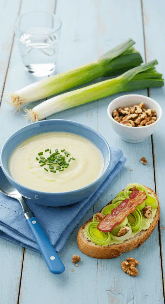 Soupe tartine gourmande poireaux lardons ricotta noix créative