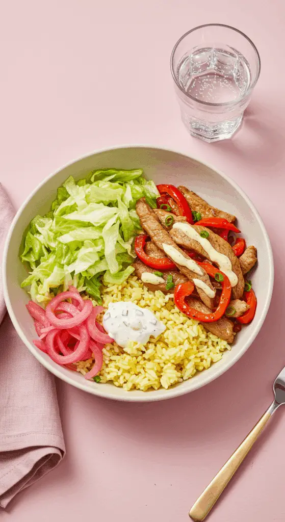 Taco bowl porc tex-mex riz citronné coloré généreux