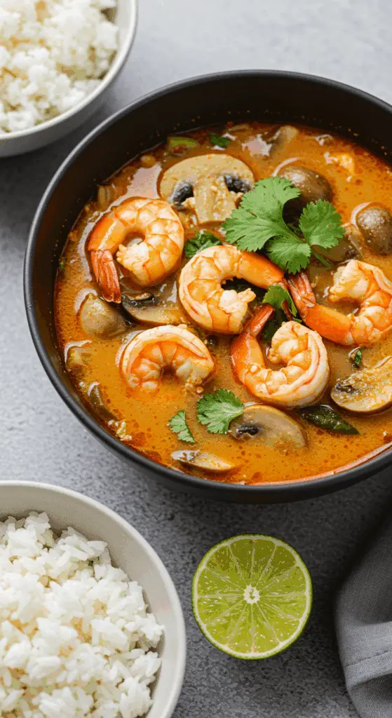 Tom yum soupe thaï aux crevettes authentique bol traditionnel