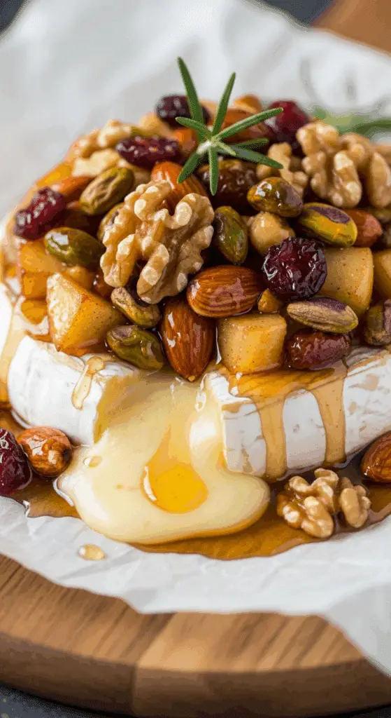 Brie au four aux pommes caramélisées noix et sirop d'érable coulant