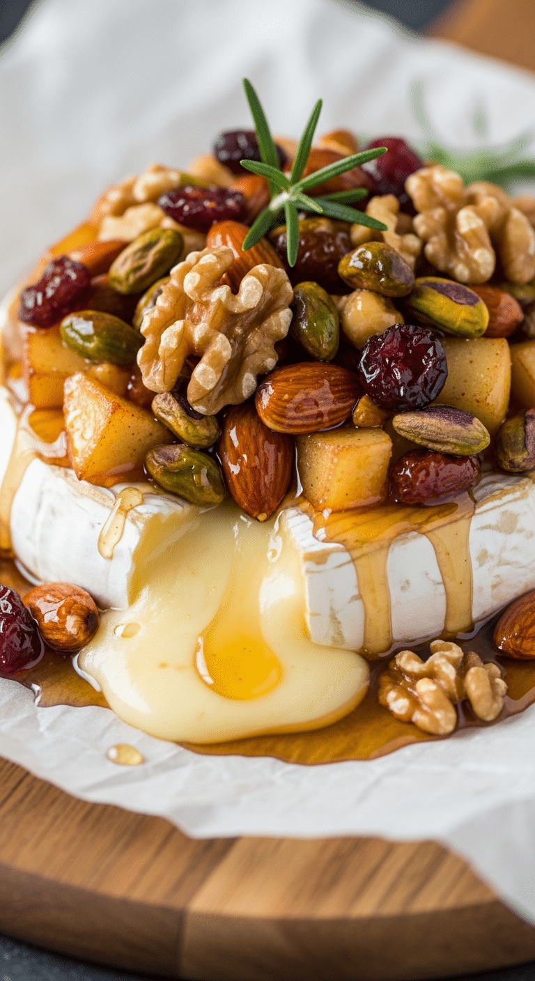 Brie au four aux pommes caramélisées noix et sirop d'érable coulant