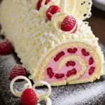 Bûche framboises chocolat blanc ivoire rubis décoration élégante