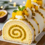 Bûche mangue passion coco dessert tropical Noël élégant