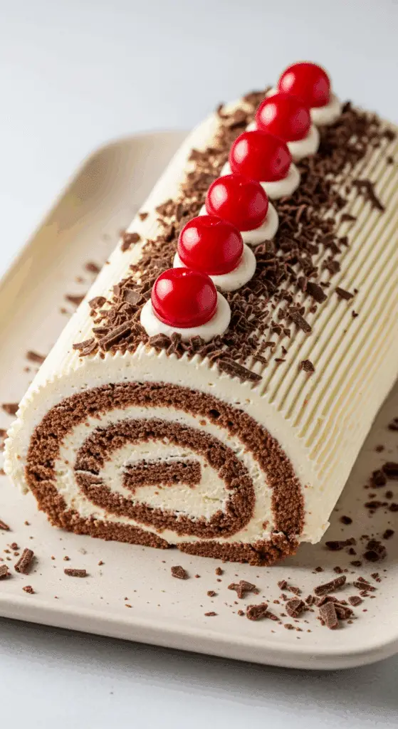 Bûche mascarpone chocolat crémeuse décoration copeaux élégante festive