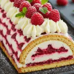 Bûche mascarpone-framboise sans cuisson spirale élégante légère