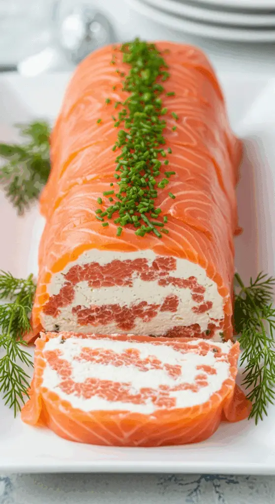 bûche saumon fromage frais élégante crémeuse festive