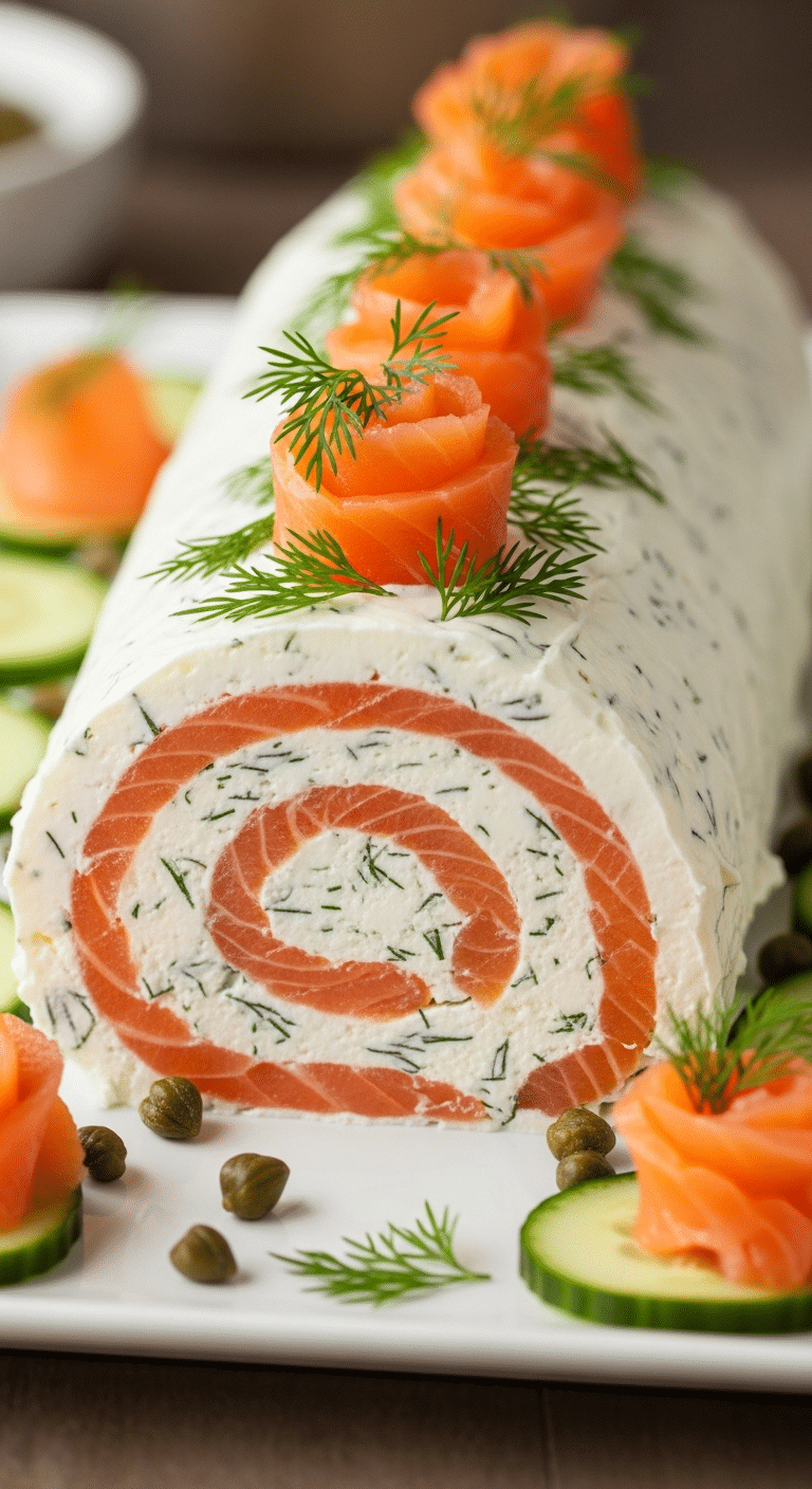 Bûche saumon fumé fromage frais aneth décoration élégante raffinée