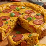 Cake chorizo simple rapide moelleux fromage doré tranché