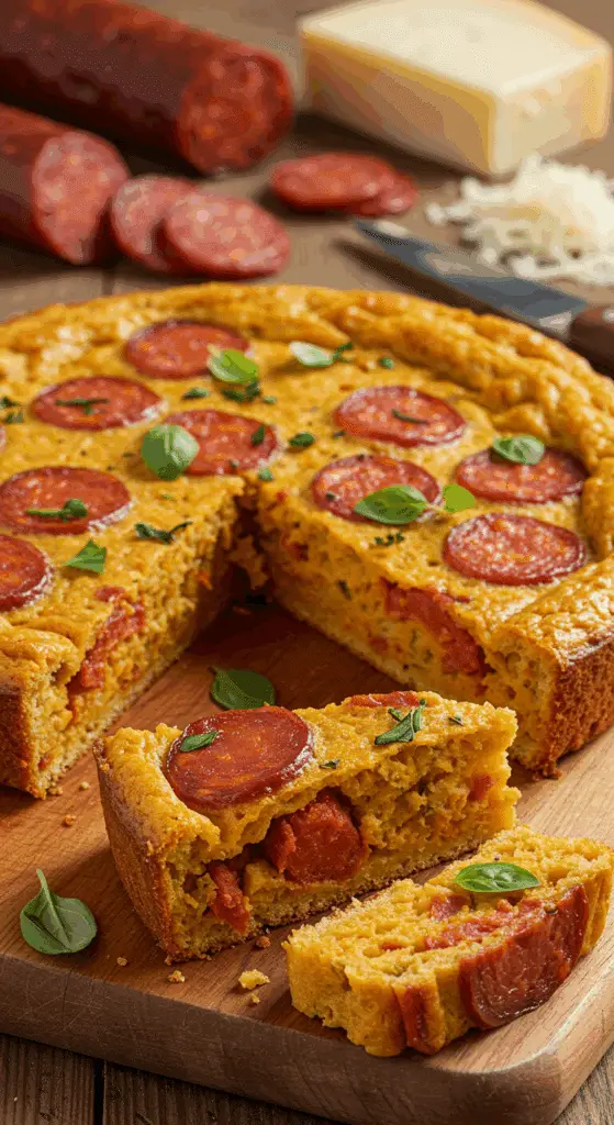 Cake chorizo simple rapide moelleux fromage doré tranché