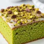 Cake pistache fleur oranger glaçage blanc pistaches concassées