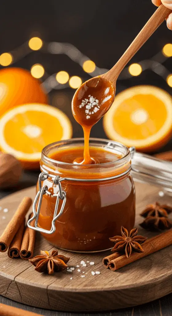 caramel de noël orange épices pain d’épice doré festif magique