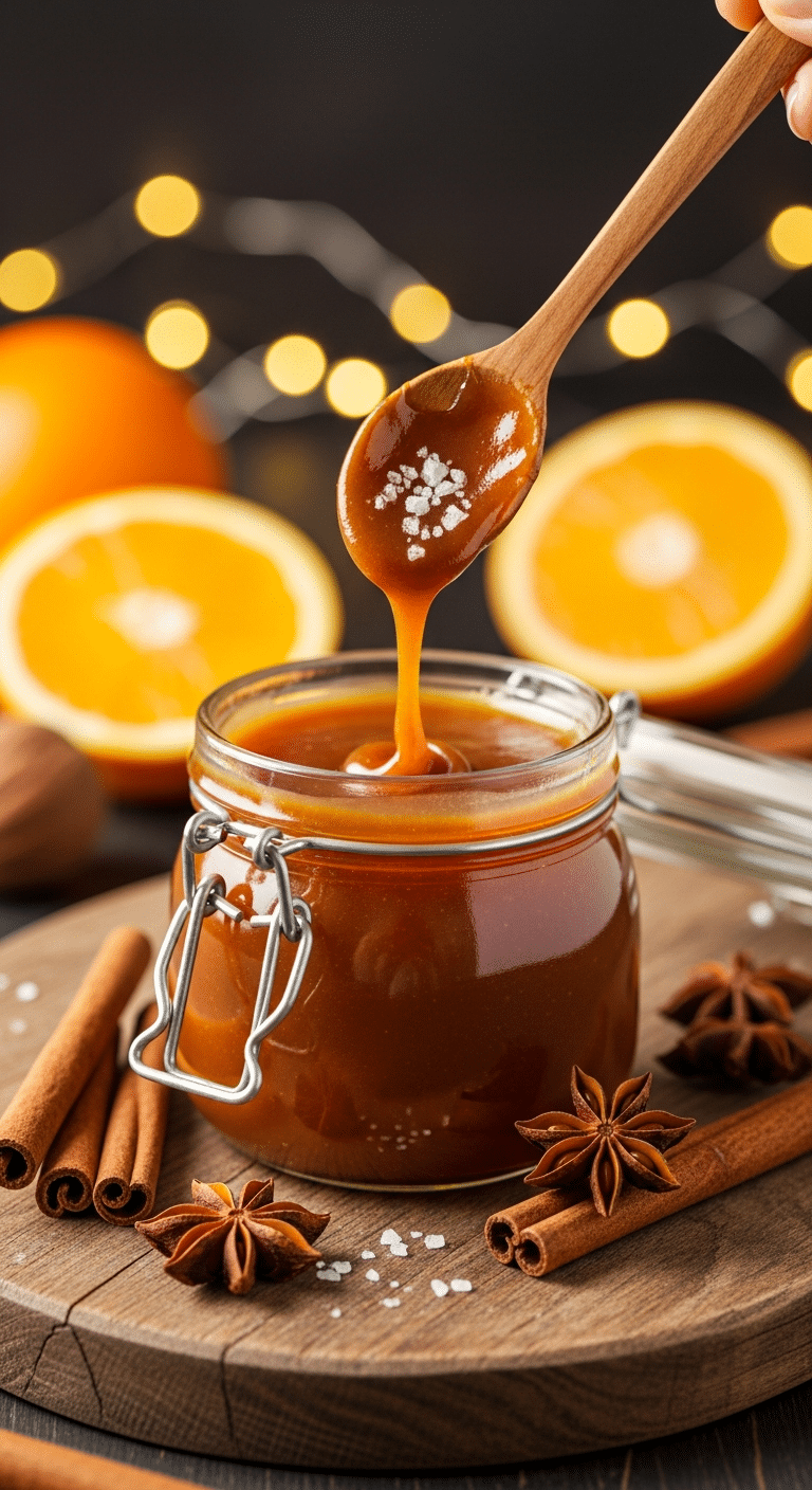 caramel de noël orange épices pain d’épice doré festif magique