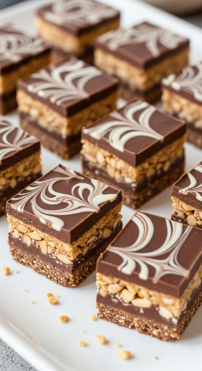 Carrés marbrés chocolat cacahuètes sans cuisson effet marbré parfait