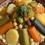 Couscous marocain 7 légumes colorés viande agneau semoule dorée