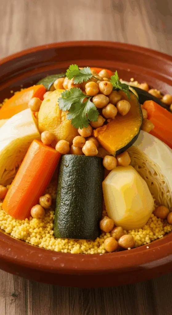 Couscous marocain 7 légumes plateau traditionnel cuivré authentique