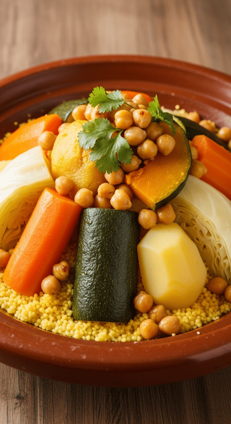 Couscous marocain 7 légumes plateau traditionnel cuivré authentique