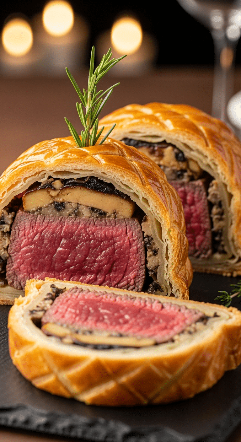 Filet mignon croûte foie gras sauce morilles gastronomique élégant