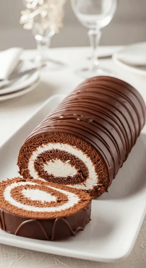 Génoise au chocolat roulée parfaite montrant spirale moelleuse sans craquelures