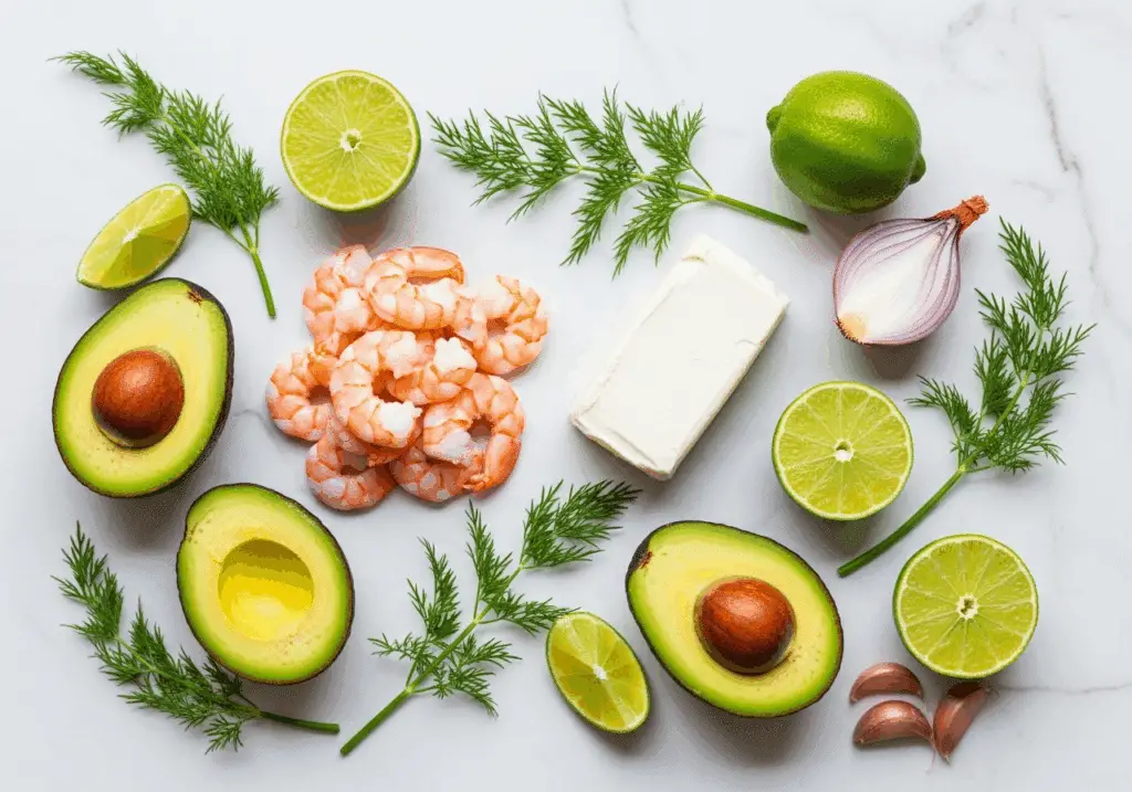 Ingrédients bûche crevettes avocat citron vert qualité fraîche