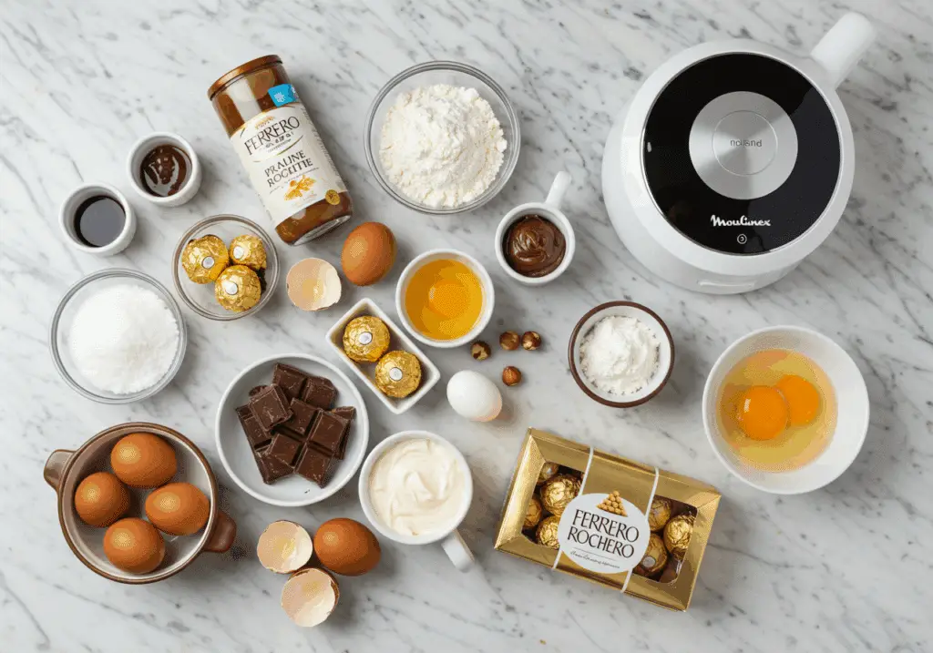 Ingrédients bûche Ferrero Companion œufs chocolat praliné crème noisettes robot