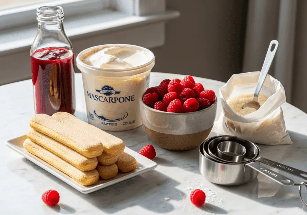 Ingrédients bûche mascarpone-framboise sans cuisson frais qualité