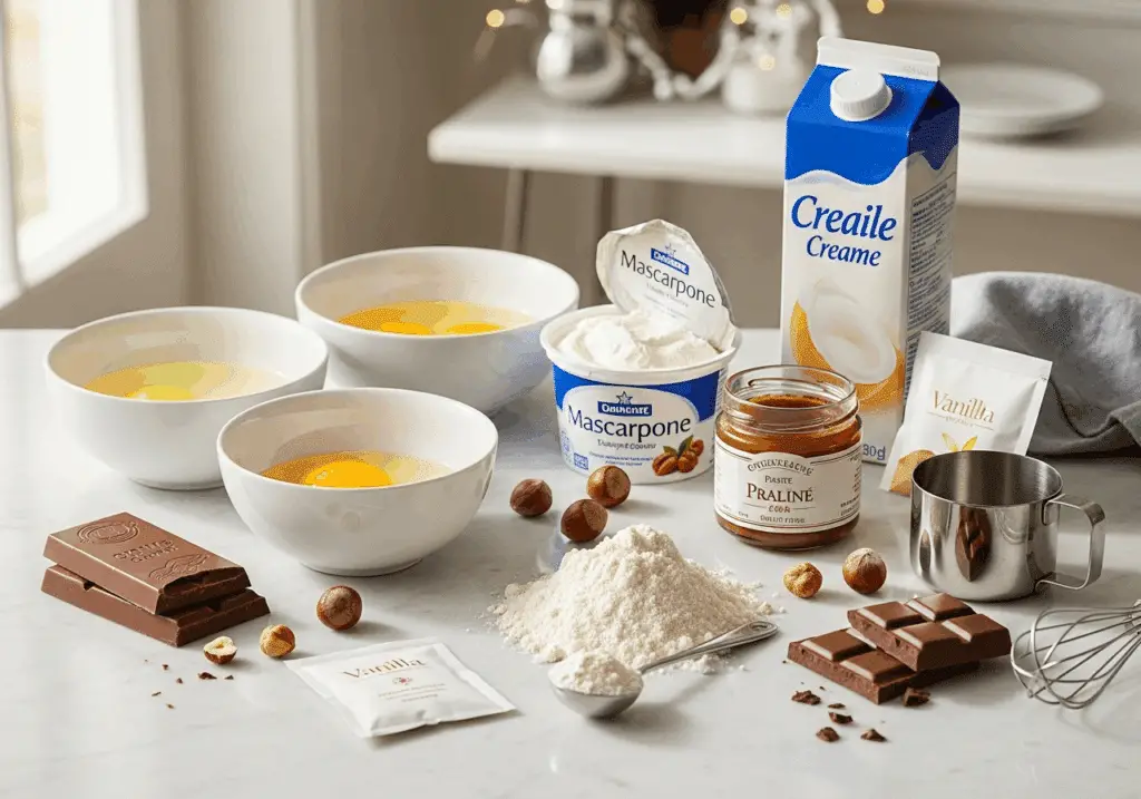 Ingrédients bûche praliné frais qualité pâtisserie française