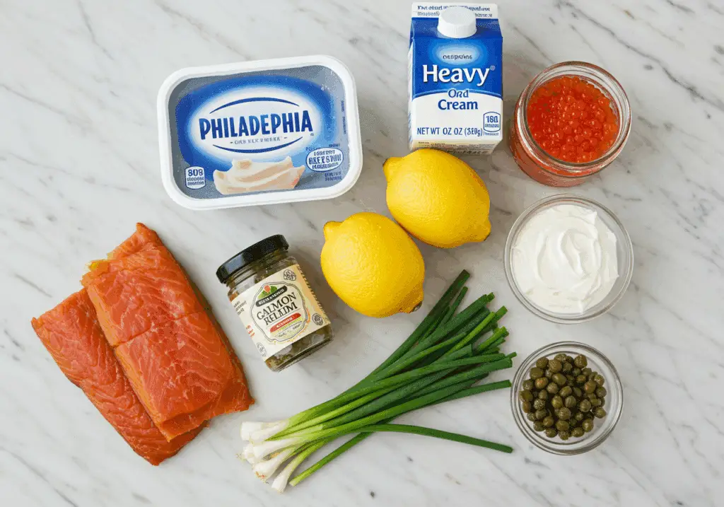 Ingrédients bûche saumon fromage frais Philadelphia crème ciboulette citron câpres