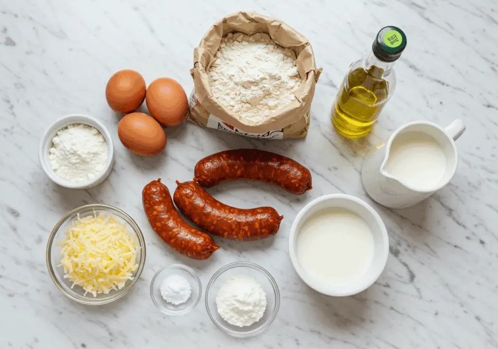 Ingrédients frais cake chorizo rapide farine œufs fromage