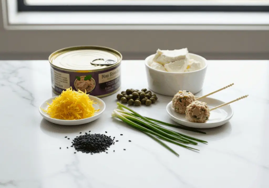 Ingrédients frais cake pops thon fromage citron câpres