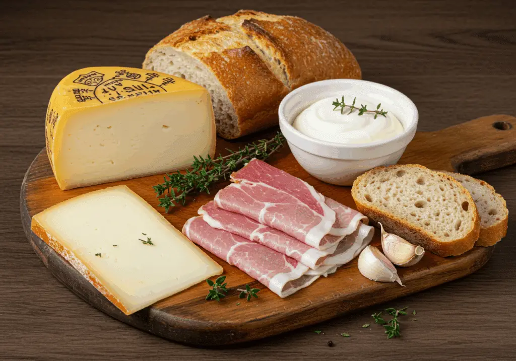 Ingrédients frais croque-monsieur montagnard pain raclette jambon