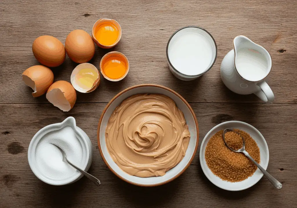 Ingrédients flan marrons : œufs crème marrons lait crème sucre cassonade