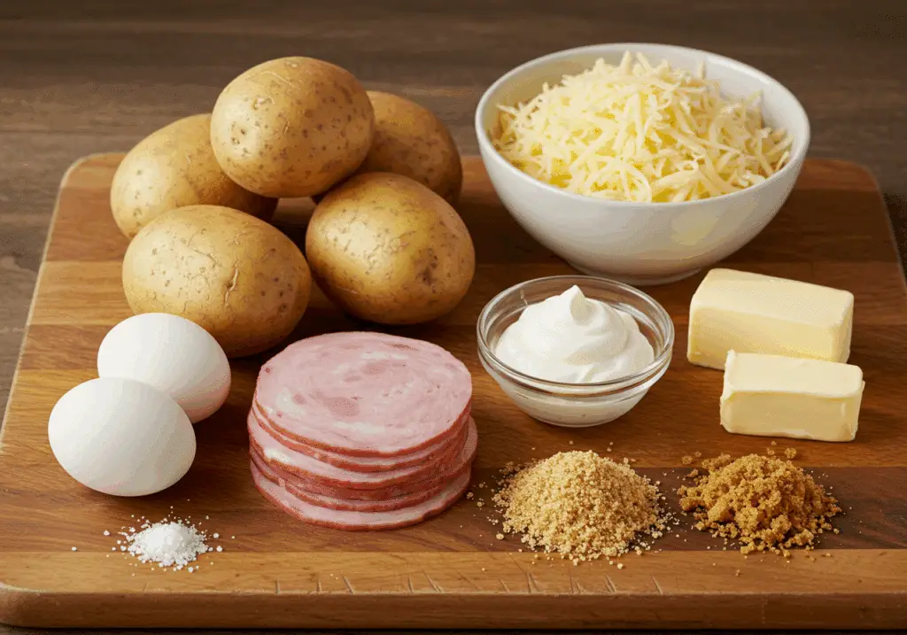 Ingrédients frais gâteau pommes terre jambon fromage qualité