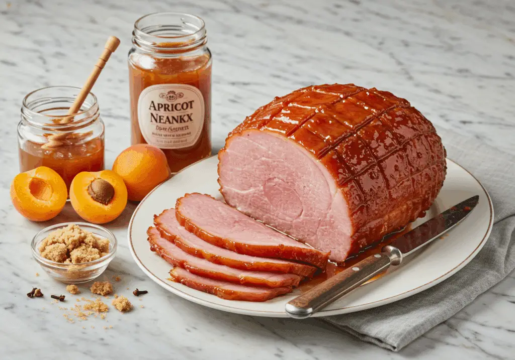 Ingrédients qualité jambon glacé abricot confiture miel premium