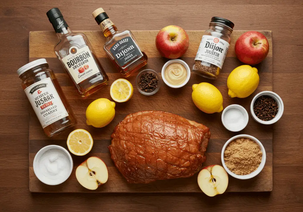 Ingrédients jambon glacé pommes bourbon gelée moutarde Dijon whiskey