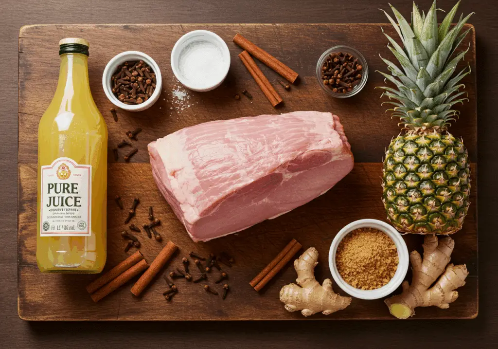 Ingrédients jambon Noël ananas frais jus pur clous girofle cassonade