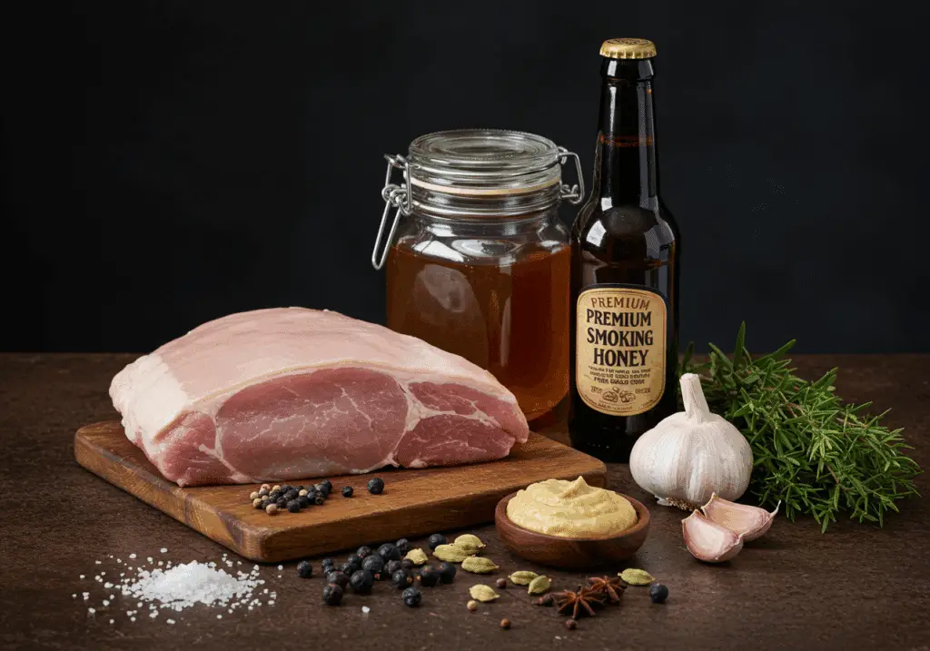 Ingrédients qualité jambon Noël sauce miel moutarde fumage authentique