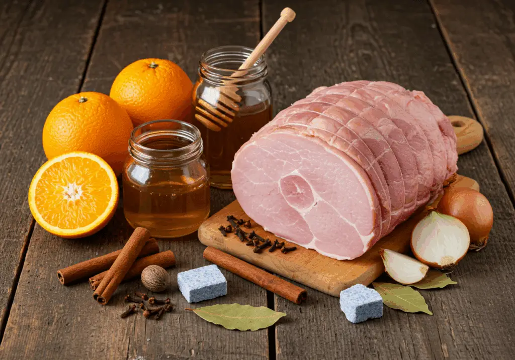 Ingrédients frais jambon Noël traditionnel qualité authentique française