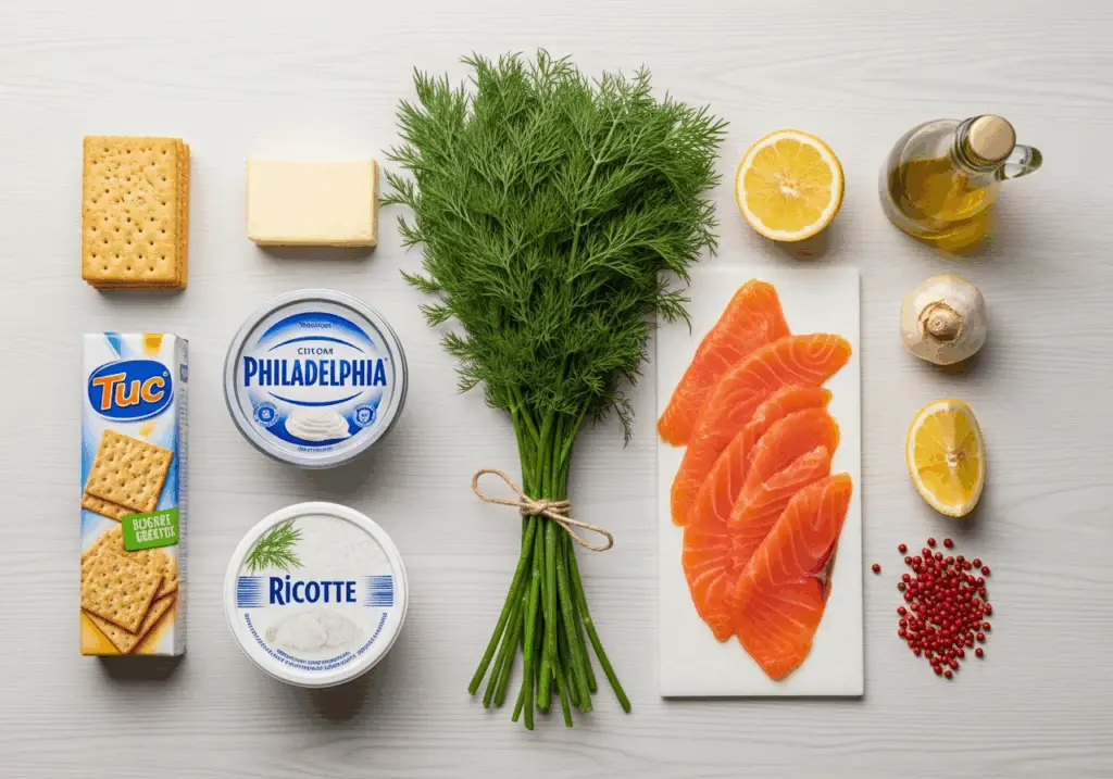 ingrédients mini cheesecakes salés saumon fumé aneth