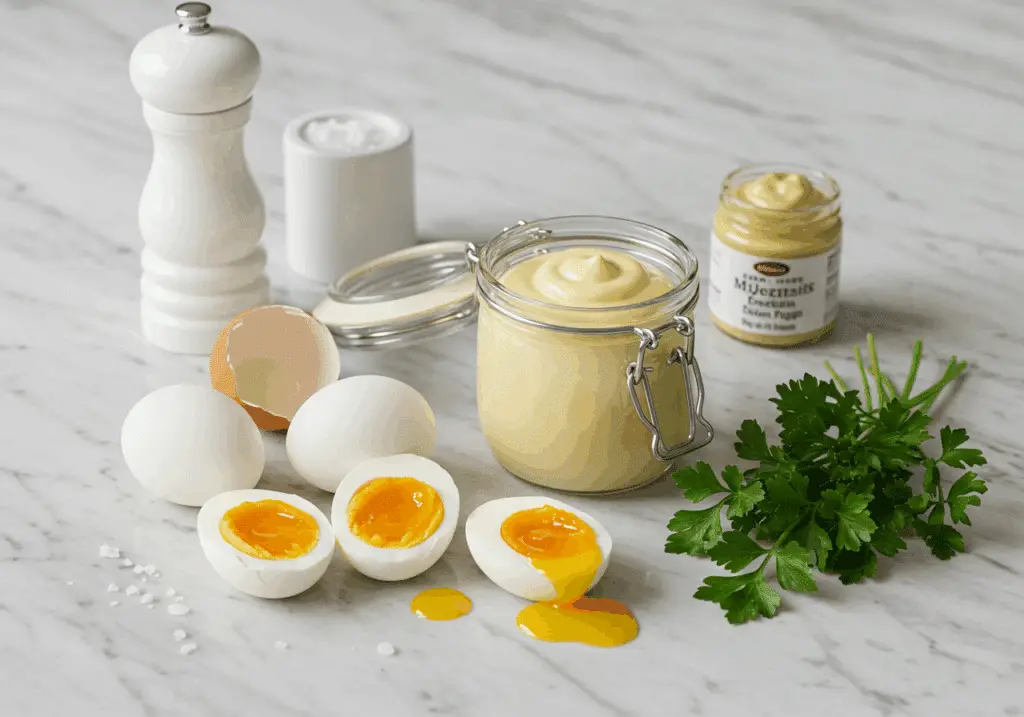 Ingrédients frais œufs mimosa classiques mayonnaise moutarde