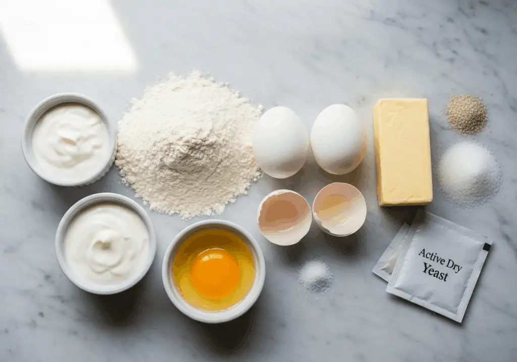 Ingrédients frais pain brioché yaourt farine œufs beurre