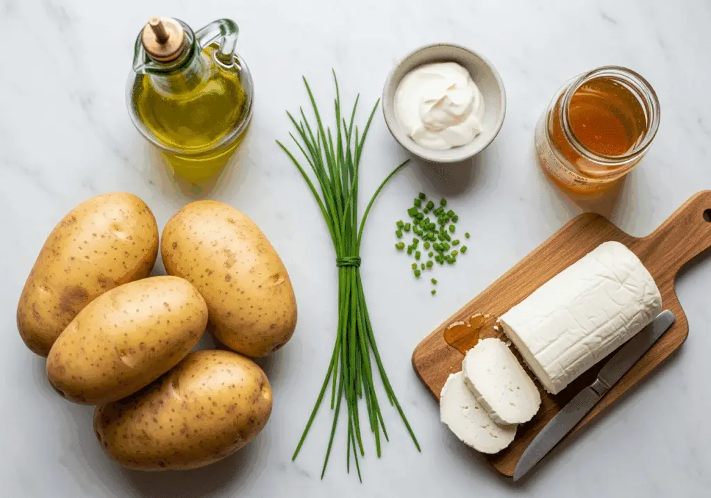Ingrédients frais pomme terre farcie chèvre miel qualité