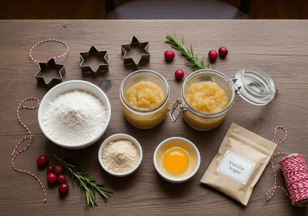 Ingrédients sains pour sablés Noël sans beurre disposés style léger