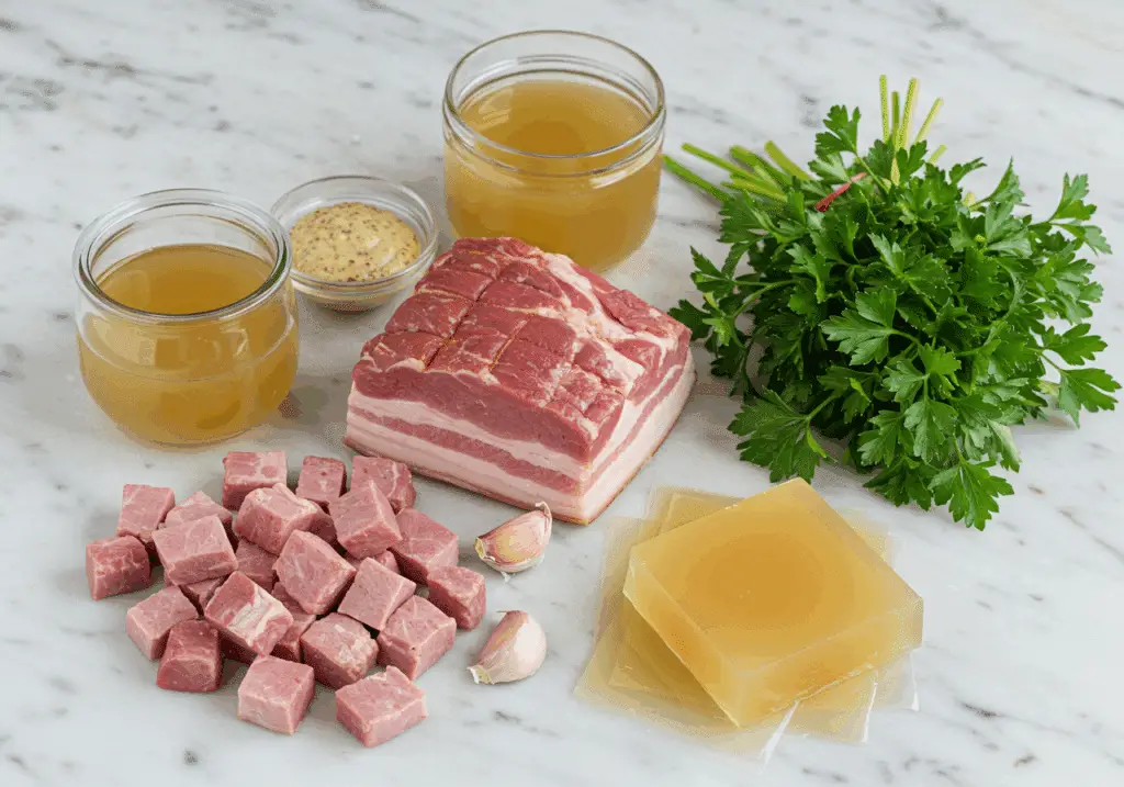 Ingrédients frais terrine jambon persillé persil bouillon qualité